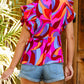 Abstract Print Flutter Sleeve Peplum Blouse