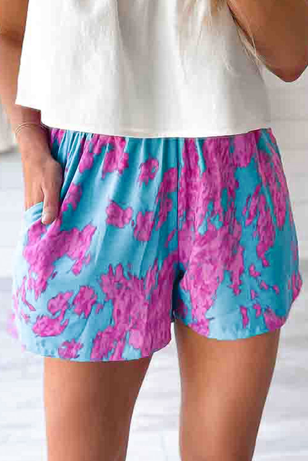 Abstract Print Elastic Waist Pocket Wide-Leg Shorts