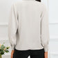 Keyhole Pleated Mock Neck Bishop Sleeve Blouse