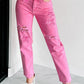 Star Shape Patchwork Mid Waist Straight Leg Jeans