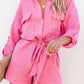 Roll Tab Sleeve Button Shirt Style Belted Romper