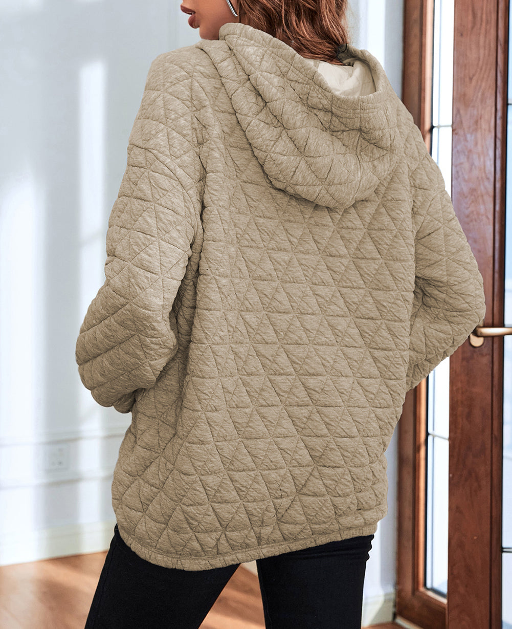 Solid Color Quilted Kangaroo Pocket Hoodie