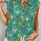 Lace Trim Flutter Sleeve Tropical Floral Blouse