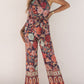 Floral Print Frill Halterneck Wide Leg Jumpsuit