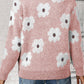 Floral Pattern Half Zip Drop Shoulder Sweater