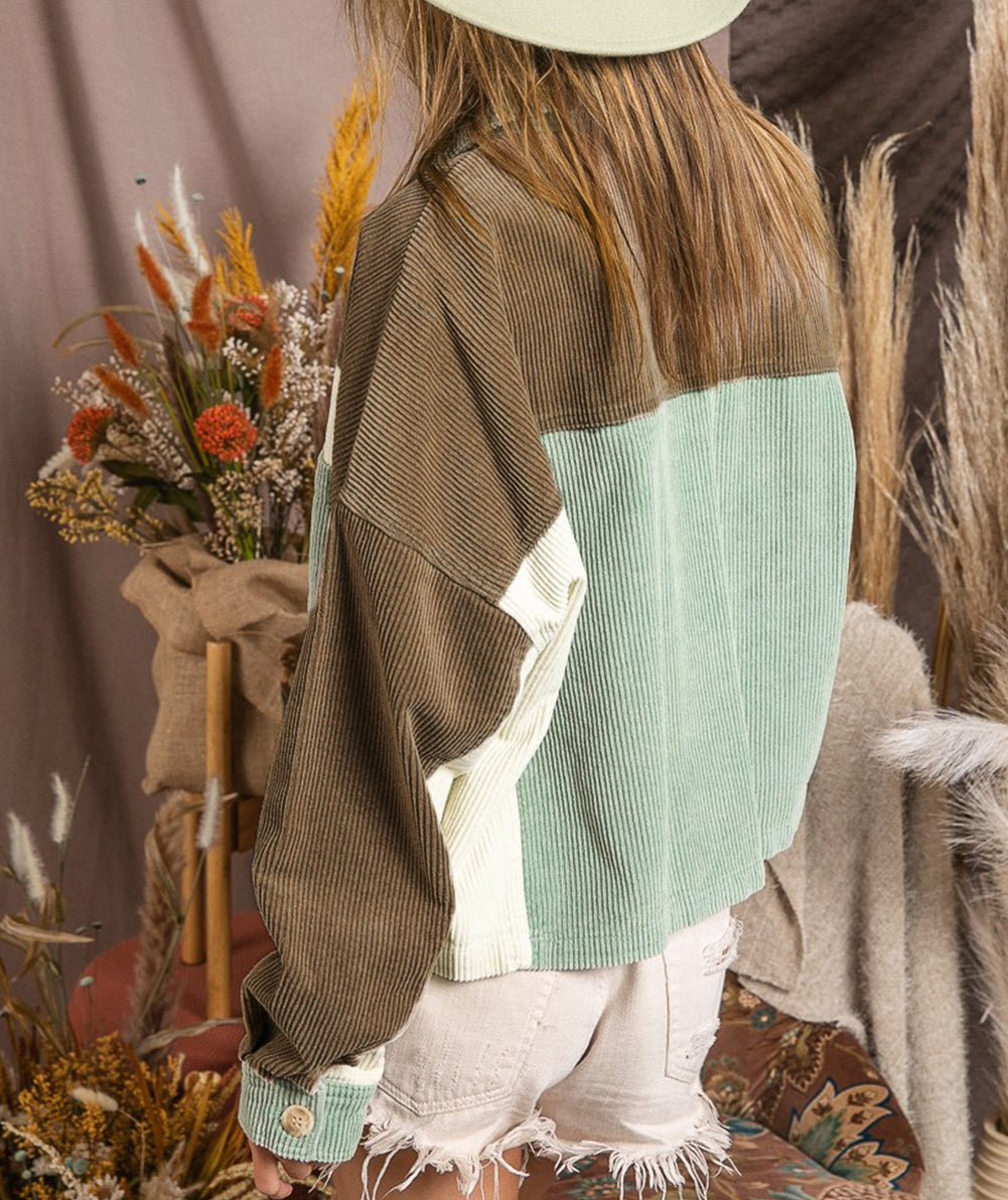 Color Block Patchwork Vintage Corduroy Jacket