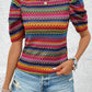 Jacquard Geo Patterned Puff Sleeve T Shirt