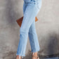 Cross Over Waist Raw Edge Cropped Jeans