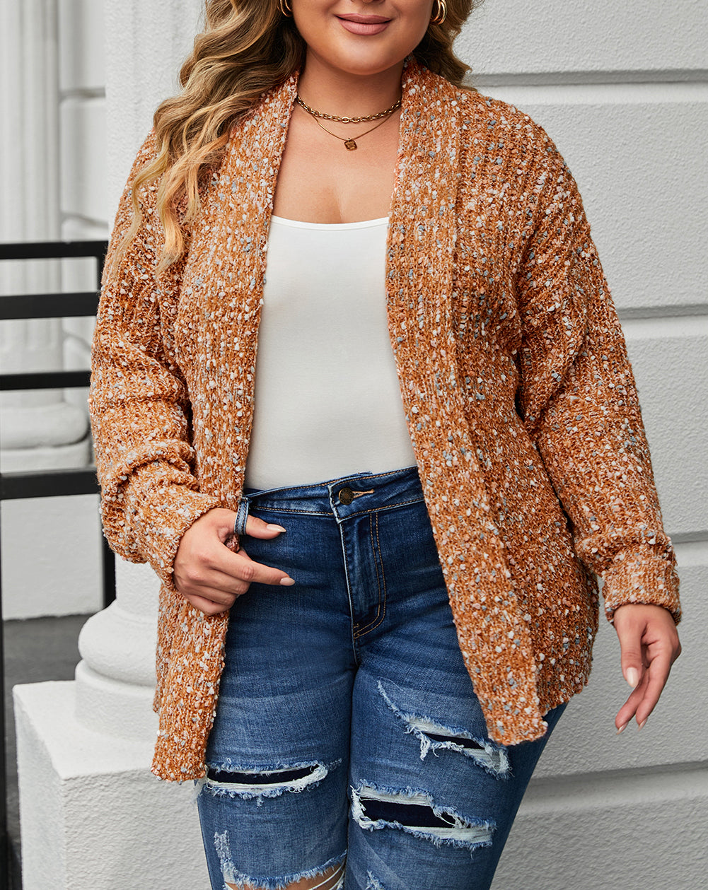 Open Front Knit Plus Size Cozy Cardigan