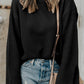 Solid Textured Knit Split Cuff Drop Shoulder Loose Sweater