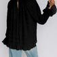 Striking Pleated Flared Cuff Long Sleeve Blouse