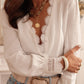 Lace Crochet Trim Deep V Neck Textured Blouse