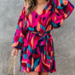 Abstract Printed Belted Puff Sleeve Mini Dress