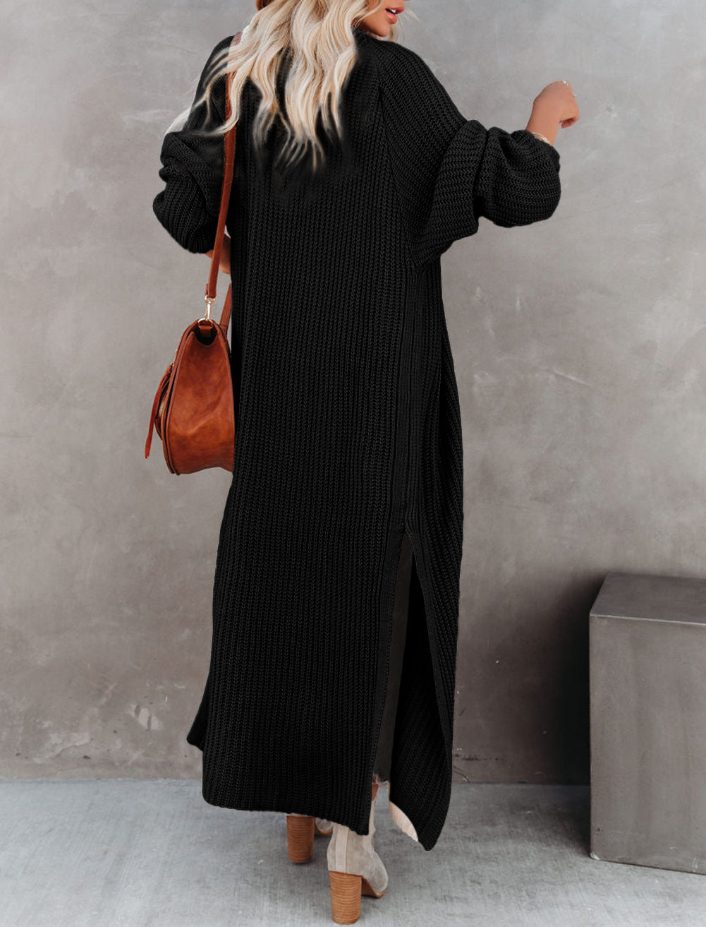 Open Front Side Slit Duster Knit Cardigan