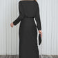 Satin Wrap Tie Side Boat Neck Long Sleeve Dress