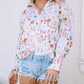 Multicolor Abstract Print Lantern Sleeve Casual Shirt