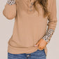 Leopard Cuffs Ribbed Henley Top