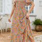 Vintage Floral Smocked Bodice Flare Sleeve Tiered Long Dress