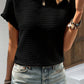 Solid Textured Ruffled Short Sleeve Blouse