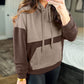 Textured Color Block Kangaroo Pocket Drop Shoulder Hoodie