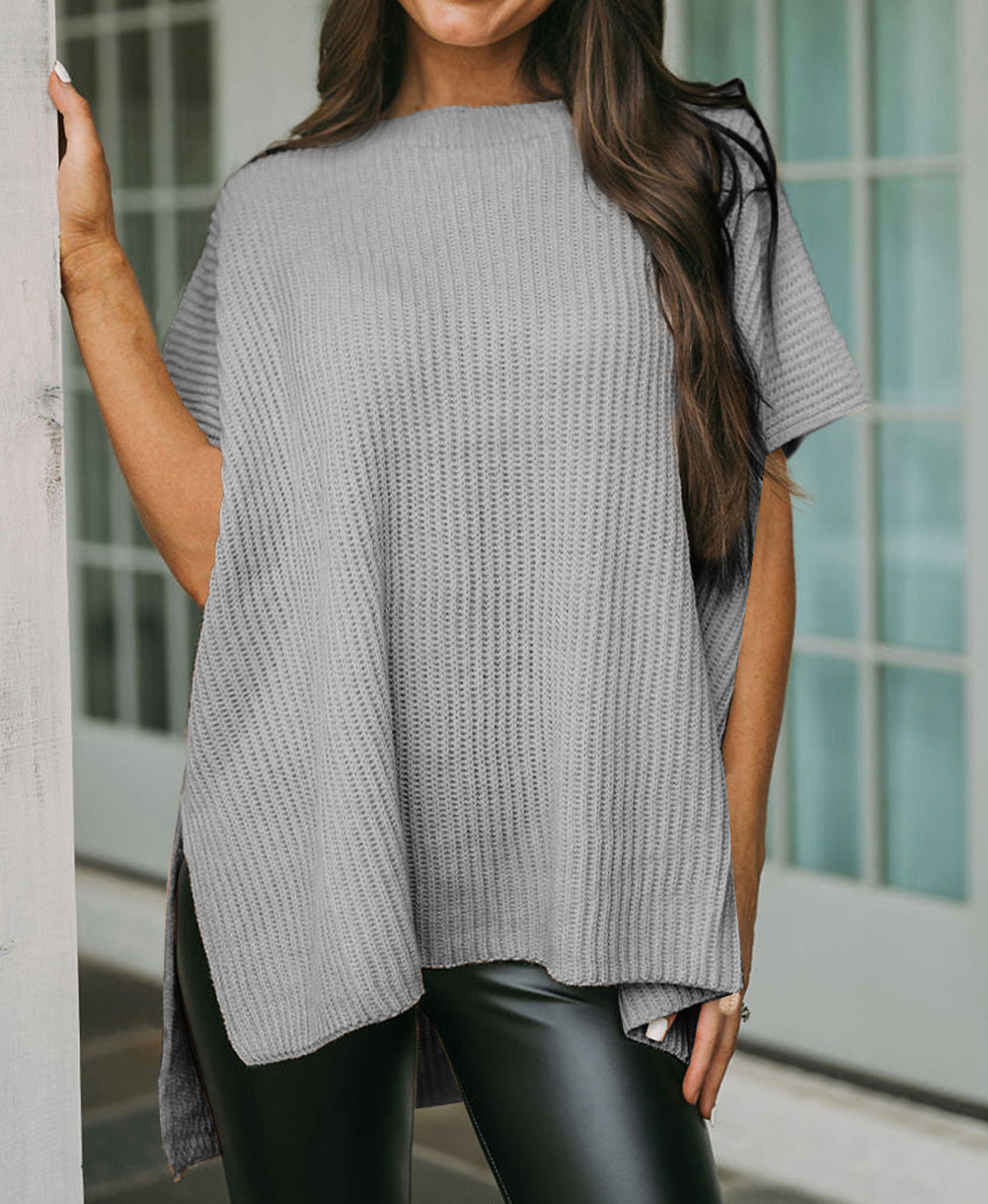 Short Sleeve Side Slit Oversized Sweater