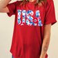 USA Flower Print Round Neck T Shirt