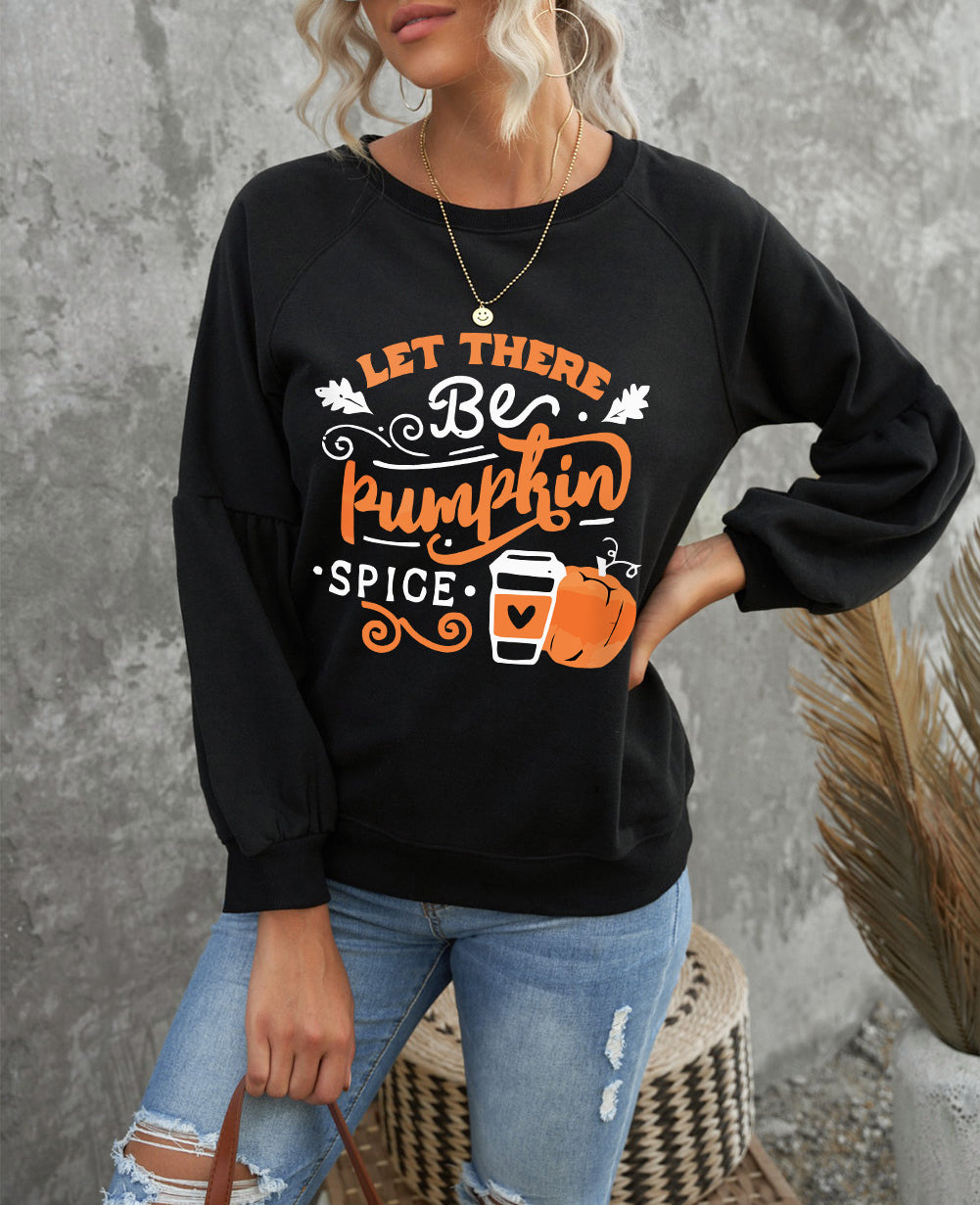 Slogan and Pumpkin Graphic Crewneck Pullover Sweatshirt