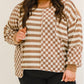 Striped Checkered Mixed Print Chest Pocket Casual Plus Size Top