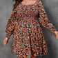 Plus Size Smocked Long Sleeve Floral Dress