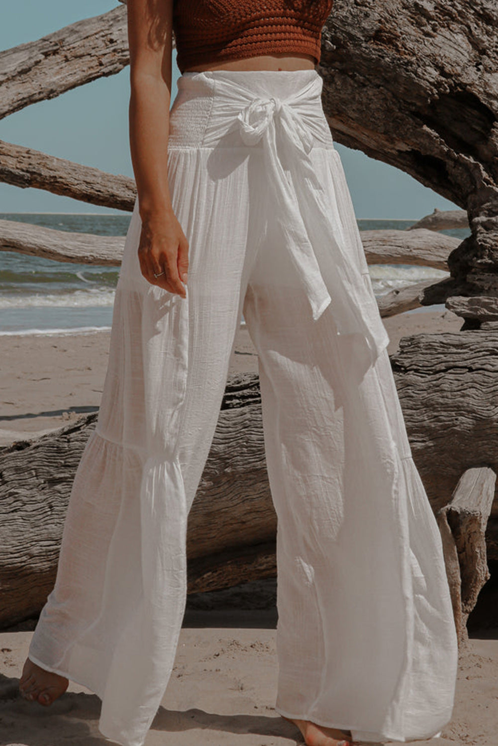 Smocked High Waist Bohemian Wide Leg Pants