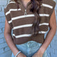 Stripe Zipped Collar Cap Sleeve Knit Top