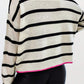 Stripe Color Contrast Drop Shoulder Crew Neck Sweater