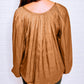 Satin Pleated Tied V Neck Puff Sleeve Blouse