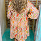 Plus Size Mix Floral Puff Sleeve Ruffled Dress