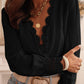 Lace Crochet Trim Deep V Neck Textured Blouse