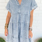 Acid Wash V Neck Tiered Denim Dress
