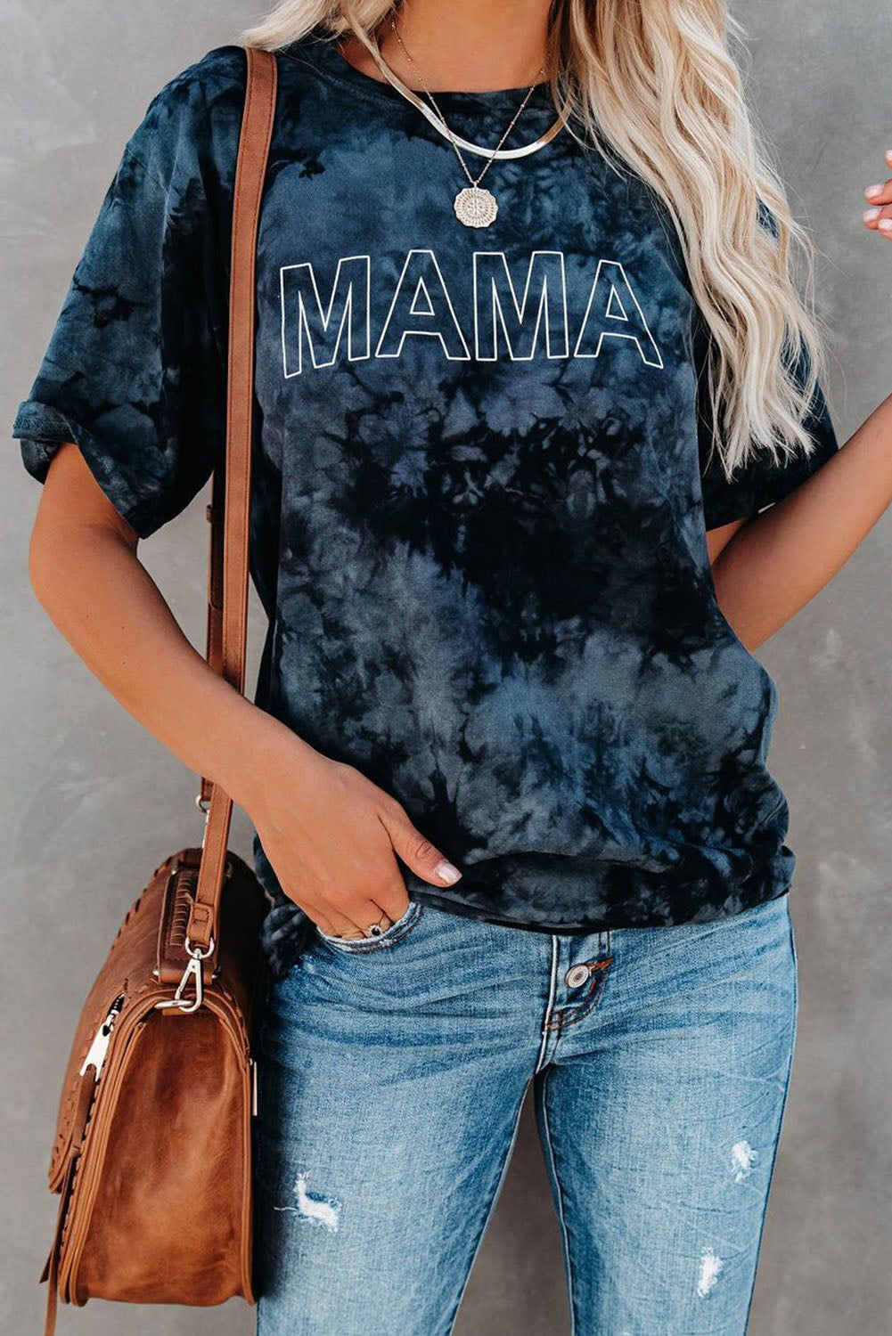 Blue Vintage Tie Dye MAMA Printed Tee