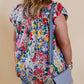 Plus Floral Print Ruffle Cap Sleeve V Neck Blouse