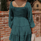 Bishop Sleeve Smocked Tiered Mini Dress