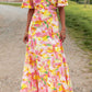 Bohemian Flutter Sleeve Cut out Floral Maxi Dress