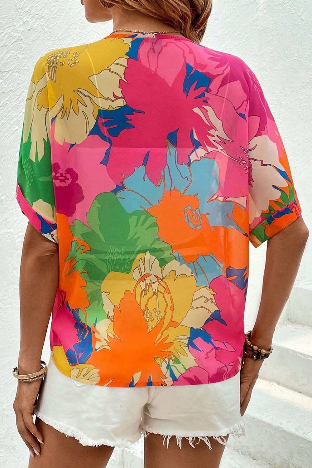 Floral Print Folded Short Sleeve Shirt