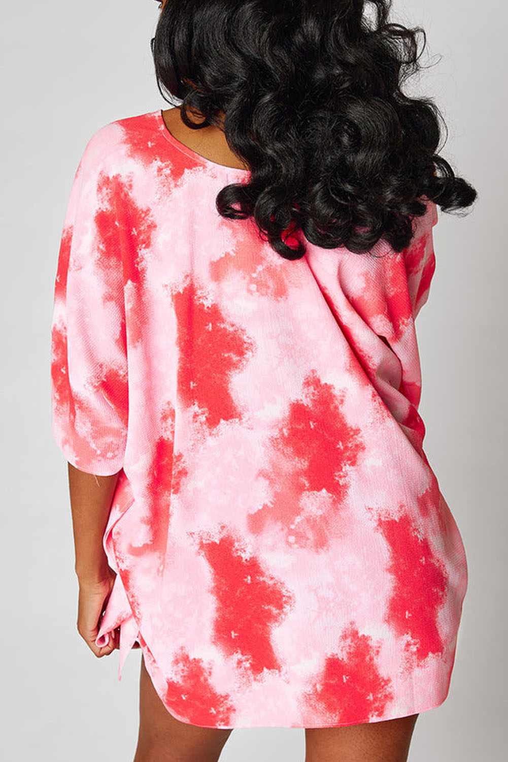 Plus Size Tie-dye Print 3/4 Sleeve Tunic Top