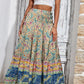 Floral & Paisley Print Shirred Waist Long Skirt