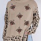 Sequin Turkey Leopard Mixed Pattern High Neck Sweater with Slits