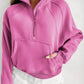 Zip Up Stand Collar Ribbed Thumbhole Sleeve Sweatshirt