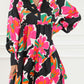 Frill Collar Split Neck Long Sleeve Floral Dress