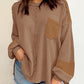 Exposed Seam Patchwork Bubble Sleeve Waffle Knit Top
