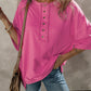 Exposed Seam Button Neck Wide Sleeve Tunic Top