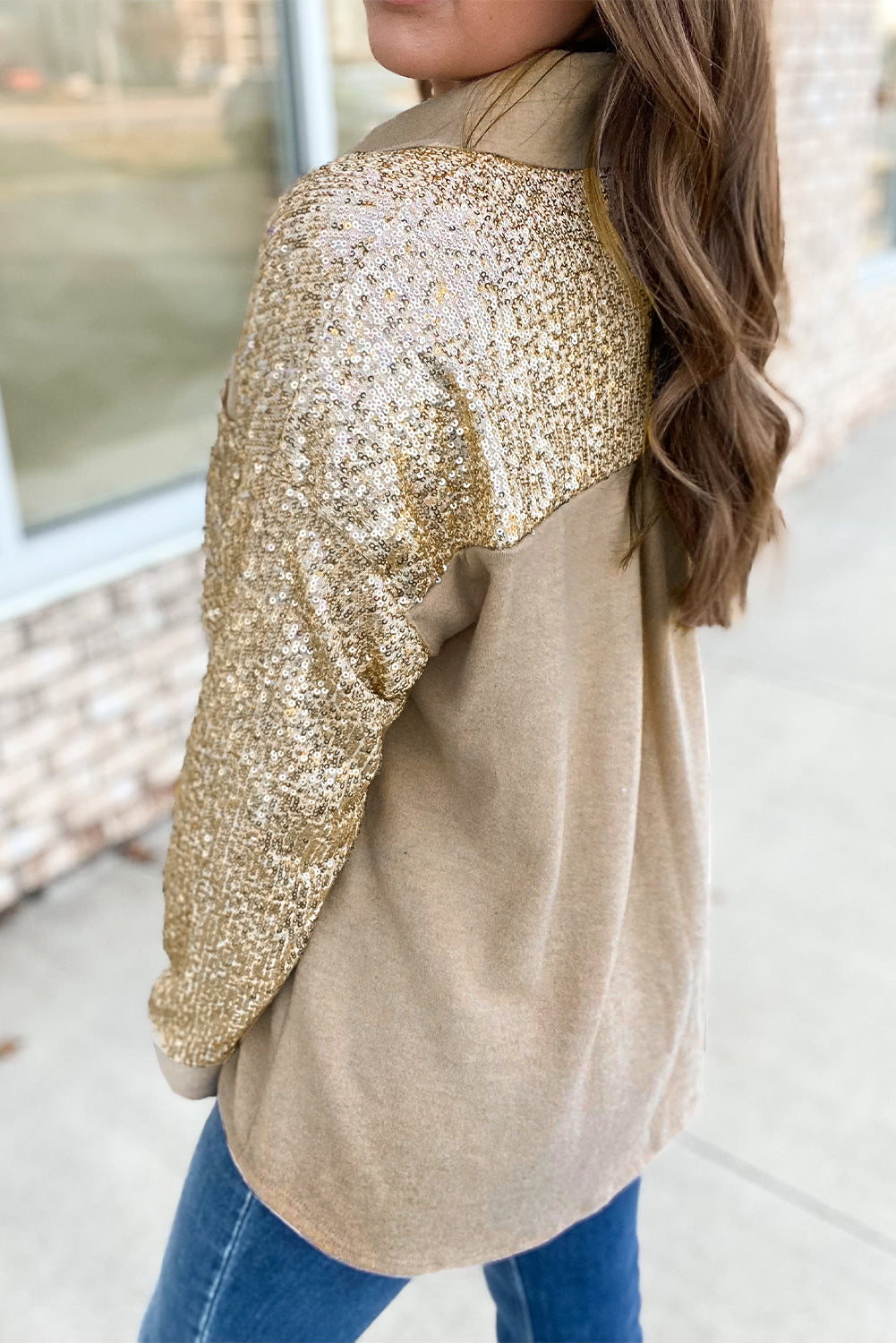 Contrast Sequin Patchwork Knit Shacket