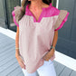 Colorblock Ruffled Sleeve Frill V Neck Blouse